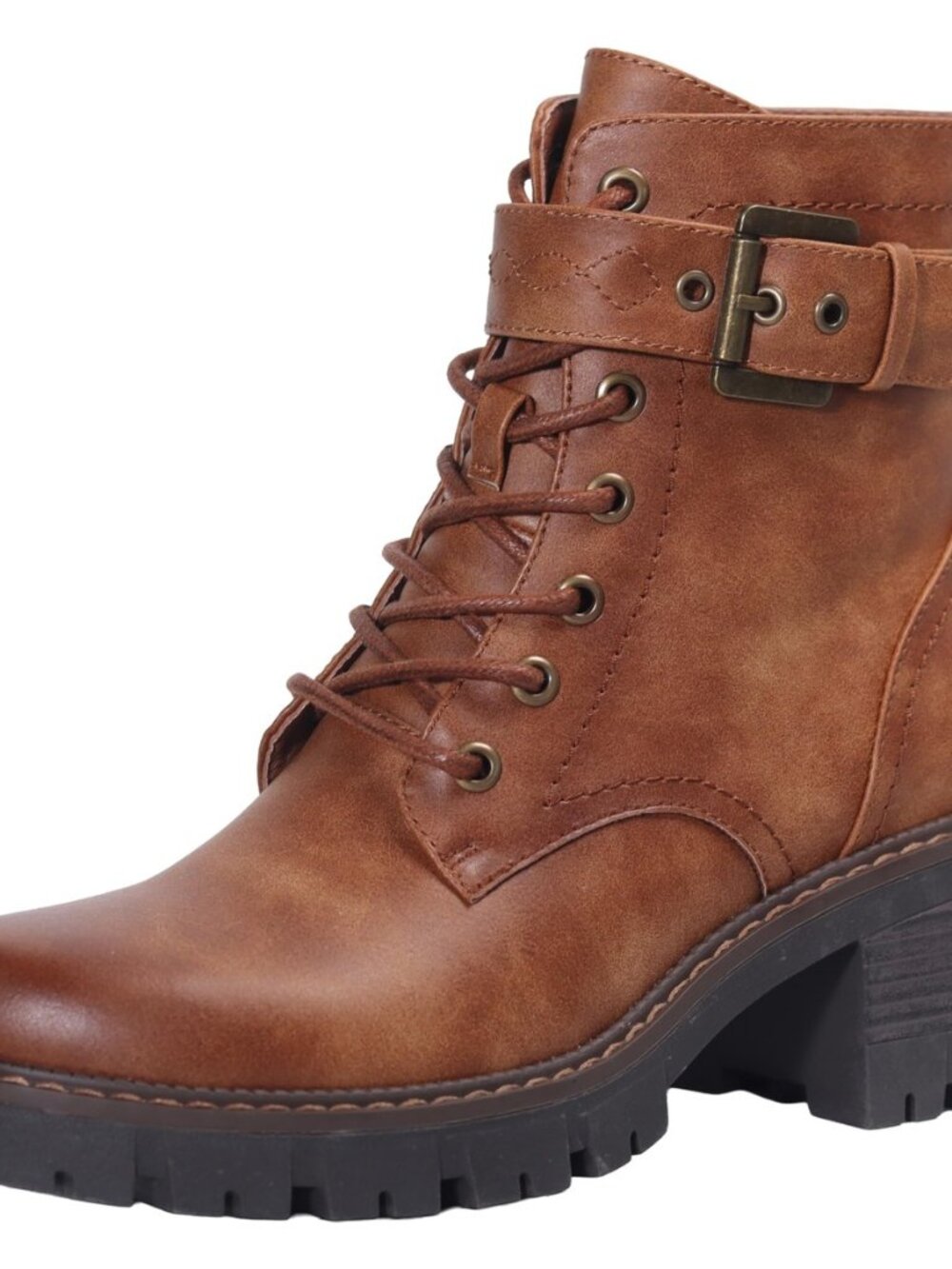Women's Combat Boots Classic Lace-Up Ankle Booties with Side Zipper & Buckle